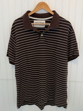 Vintage Old Navy Brown Polo with Cream Stripes Size XL